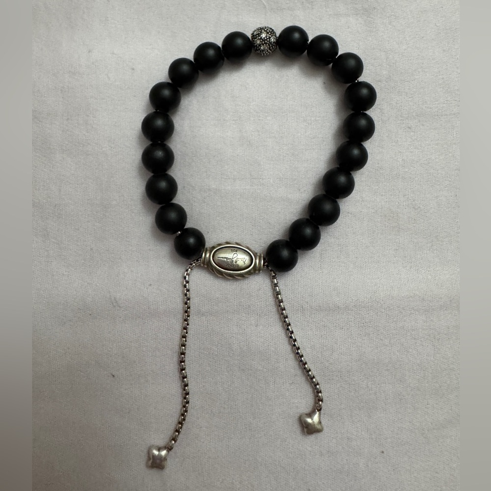 David Yurman Black Onyx and Pave DiamondAdjustable Bracelet with Silver Accents